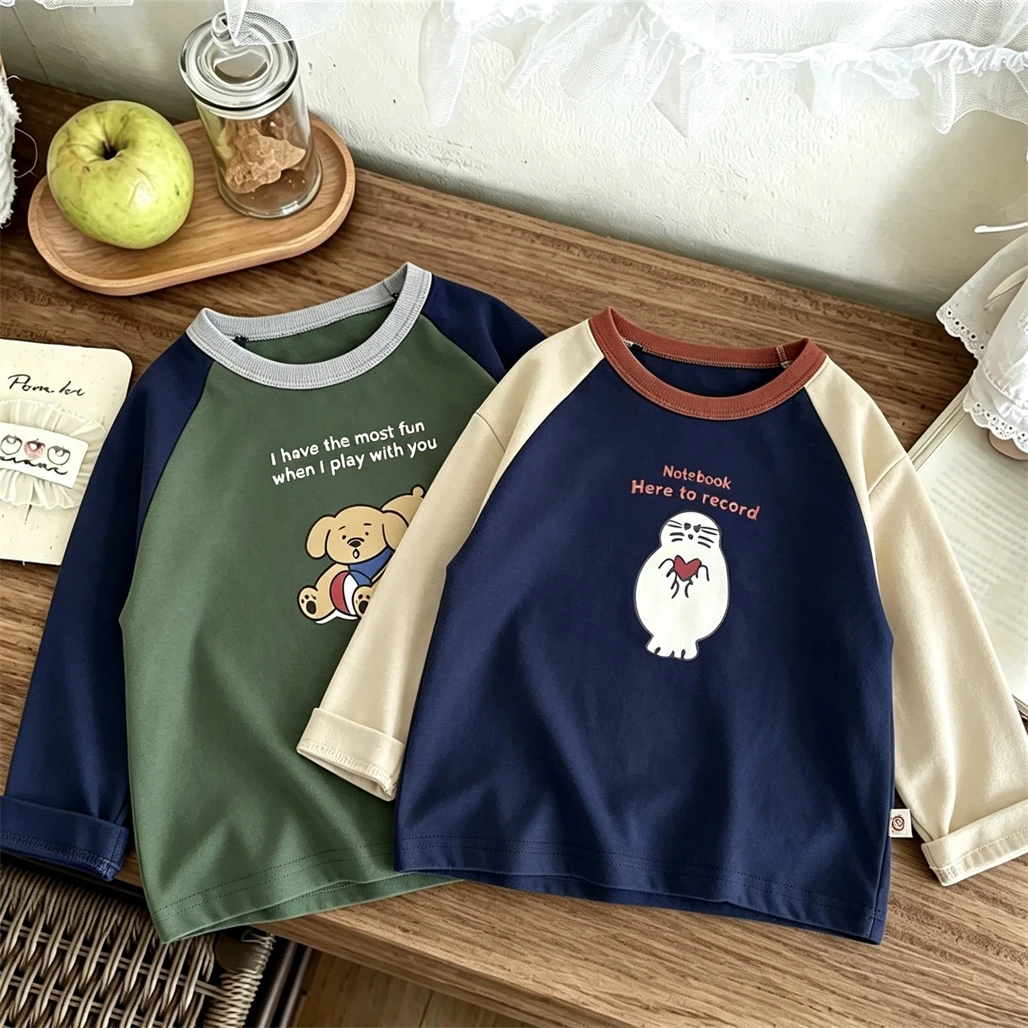 1-6Years Olds Child Long Sleeve TShirt Round Neck Base Shirt Spring Autumn Raglan TShirt Baby Fashion Printing Bottoming Shirt