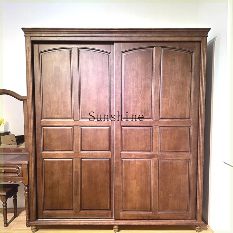 

American solid wood sliding door retro wardrobe drawer
