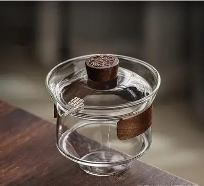 Grote glazen theekop en theekopje, transparante Gaiwan, Chinese teaset Sancai-theekom, enkele dikke hittebestendige hoes