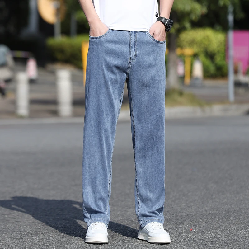 Ice Silk Thin Jeans 2024 Spring and Summer New Loose Straight Sports Casual Long Pants Men's 6837b