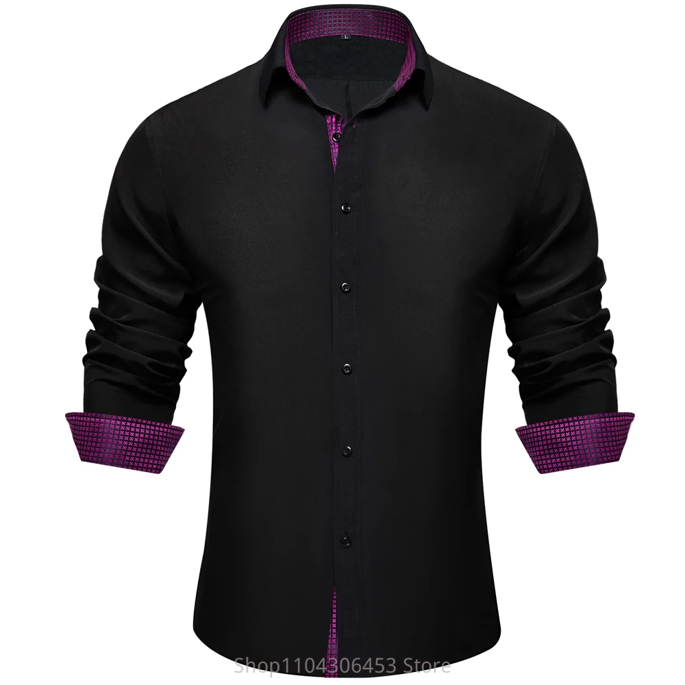 Men's Simple Retro Solid Color Shirt Black Modified 3D Printed Shirt Long Sleeve Lapel Button Business Casual Shirt Outer Top