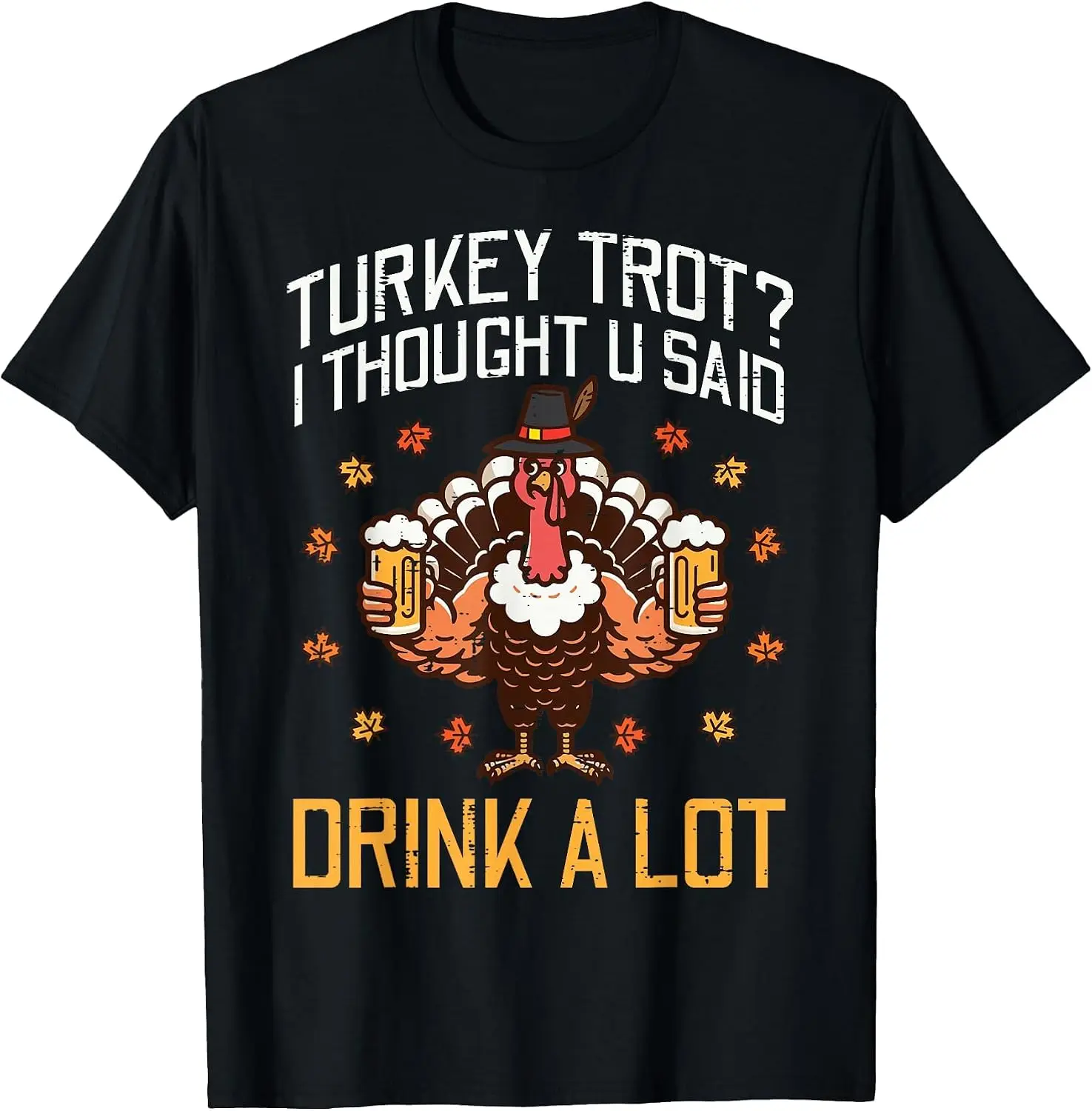 Thanksgiving Turkey Trot Thought You Said Funny Fall Dad Men T-Shirt Men's Thanksgiving Day Retro Graphic Print T‑Shirt, Casual Short Sleeve Crew Neck Cotton Tee, Autumn Fall Holiday Daily Party Tops for Men.