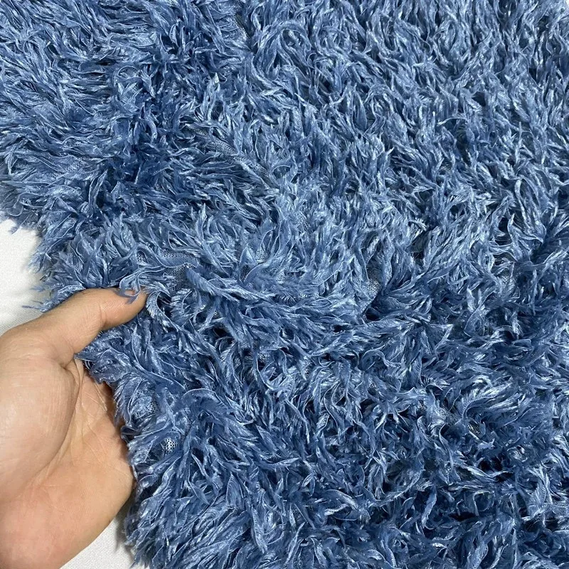 Blue Simulation Feather Elastic Tassel Fabric Fashion Jacket Performance Clothing Pillow Decoration Clothing Design Fabric Mesh