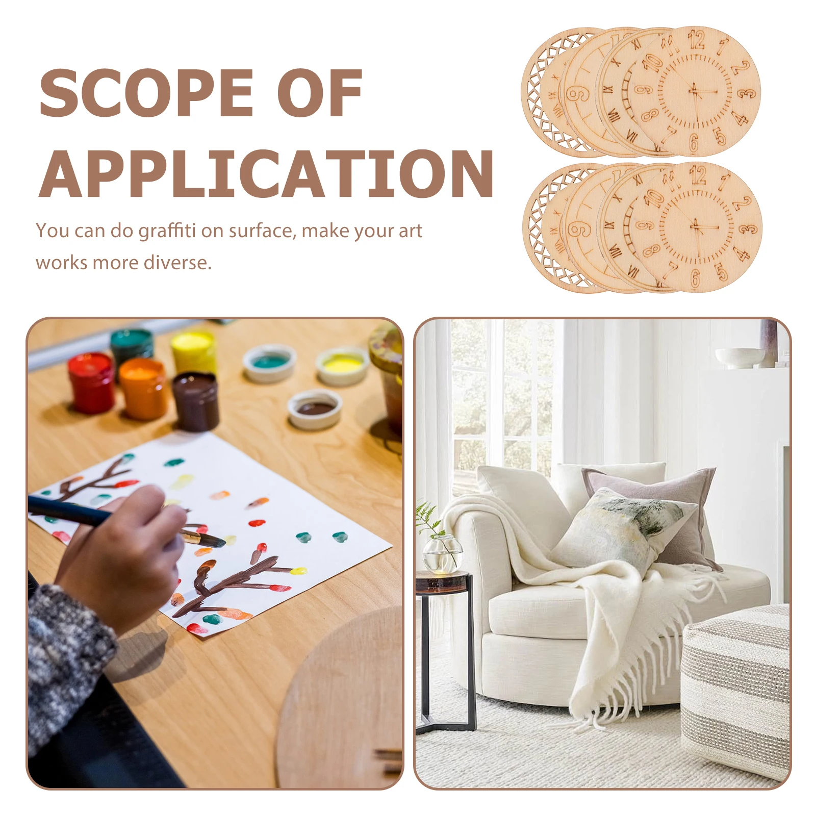 

16pcs Hollow Clock Decoration Unfinished Cutouts Paintable DIY Home Party Retro Unfinished Wooden Chips Wood Slices