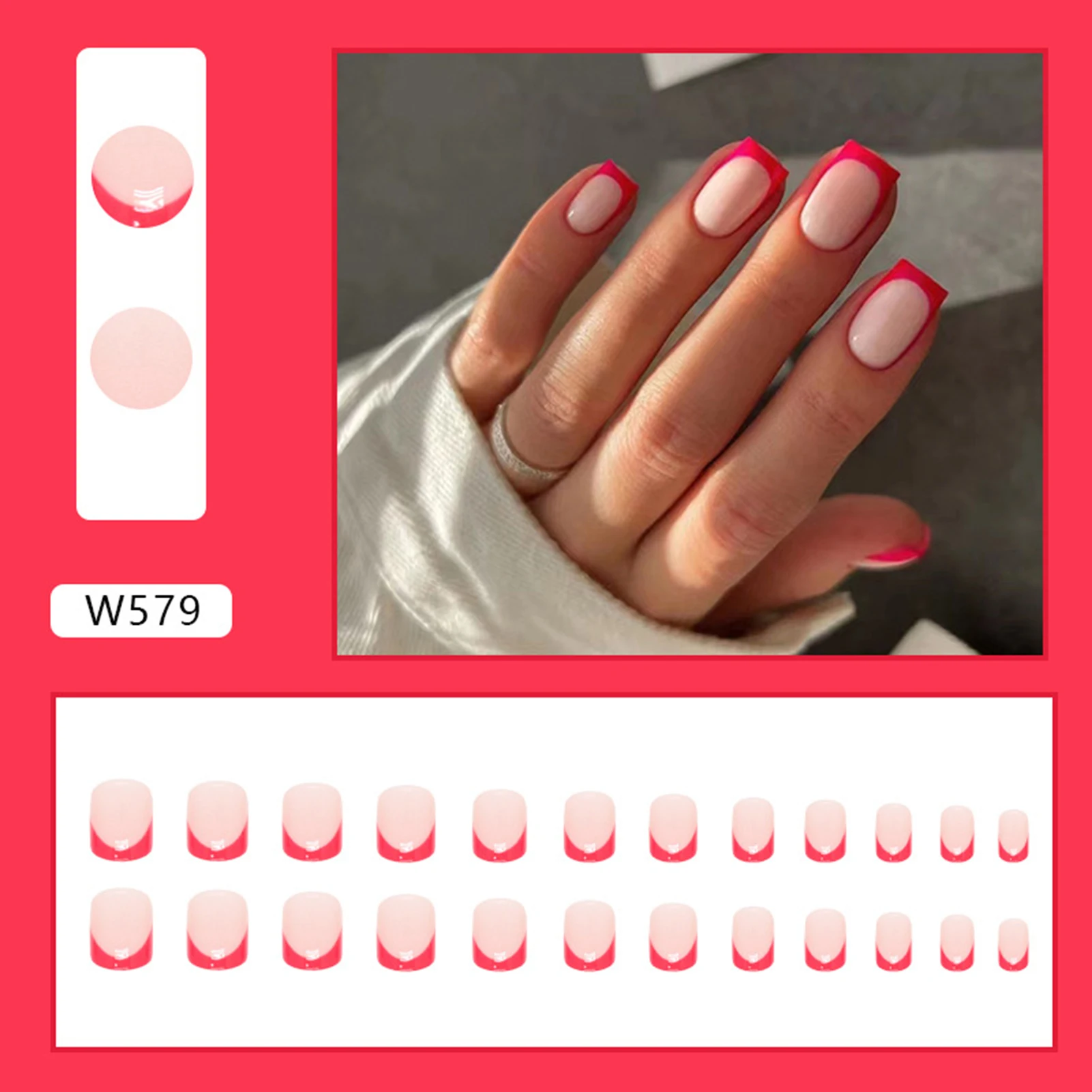 Sweet Fake Nails with Rose Red Edge with Harmless and Smooth Edge Nails for Stage Performance Wear