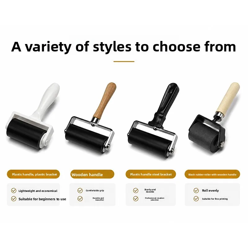 Print Ink Roller, Wooden Handle Rubber Roller, Art Transfer Printing Tool, Handmade Art Painting Roller