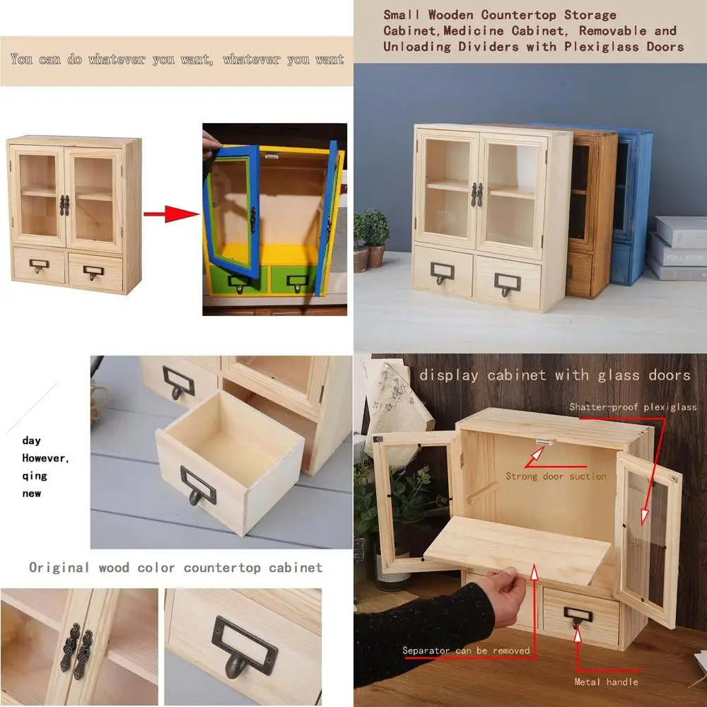

Винтажный настенный шкафчик для медикаментов 12.2x4.7x14.2 с стеклом и деревом, для хранения в кладовой, с дверцами и полками, плавающая полка (Burlywood)