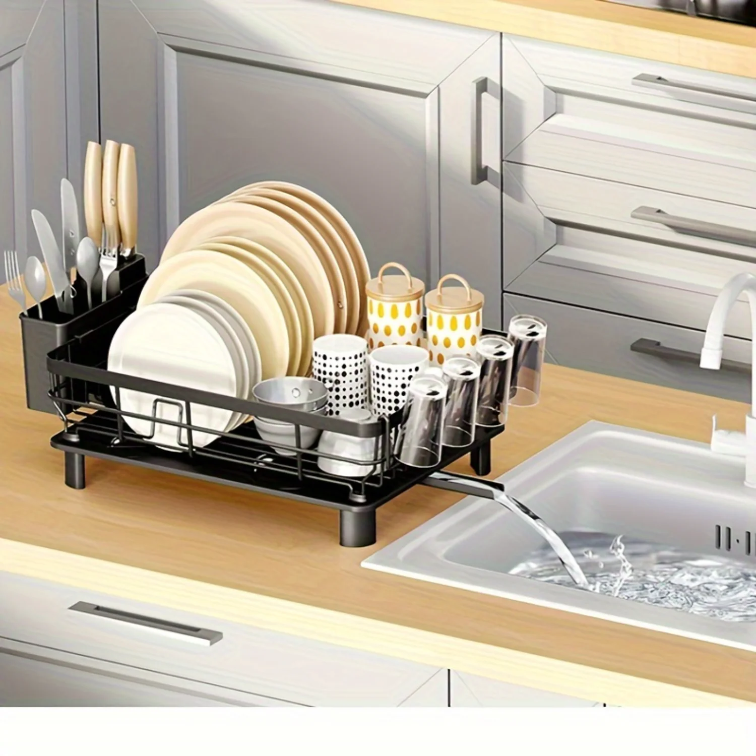 1 Set  Dish Drying Rack, Multi-functional Countertop Plate Organizer, Cabinet  For Cups & Cutlery, Metal Drainer Rack For  Use, 