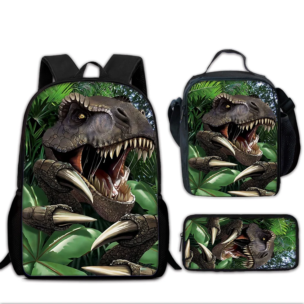Cool Jurassic Period Dinosaur Park Child School Backpack with Lunch Bags ,Pencil Bags ,School Bags for Boys Girls Best Gift