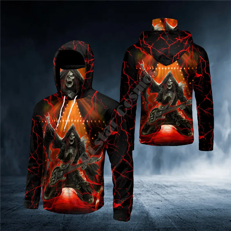 Red Tribal Tattoos Mandala Skull 3D Printed Bandana Hoodie US Size Women Men Casual Pullover Hoodie Mask Warm