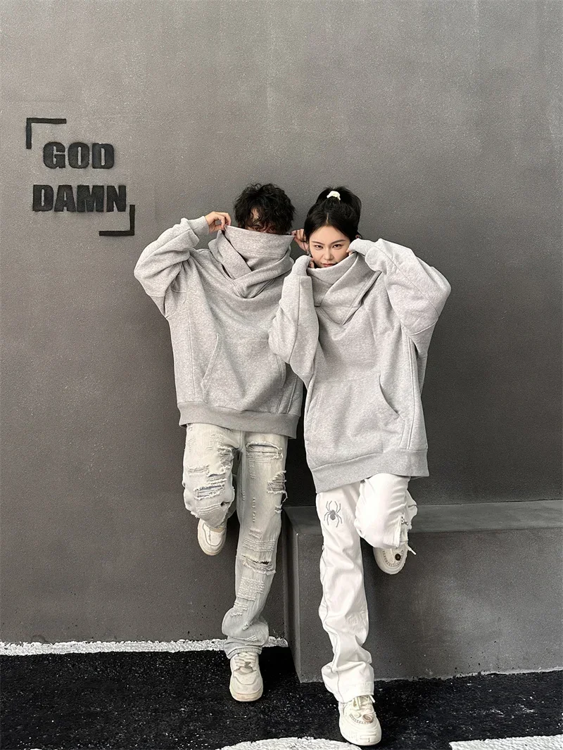 Herren-Kapuzenpullover in einfarbiger Ausführung, im Ninja-Stil, Vintage-Sweatshirt mit Fleece-Futter, japanischer Hip-Hop-Streetwear, Oversize-Modell, große Größe, mit Kapuze. – Detail 13