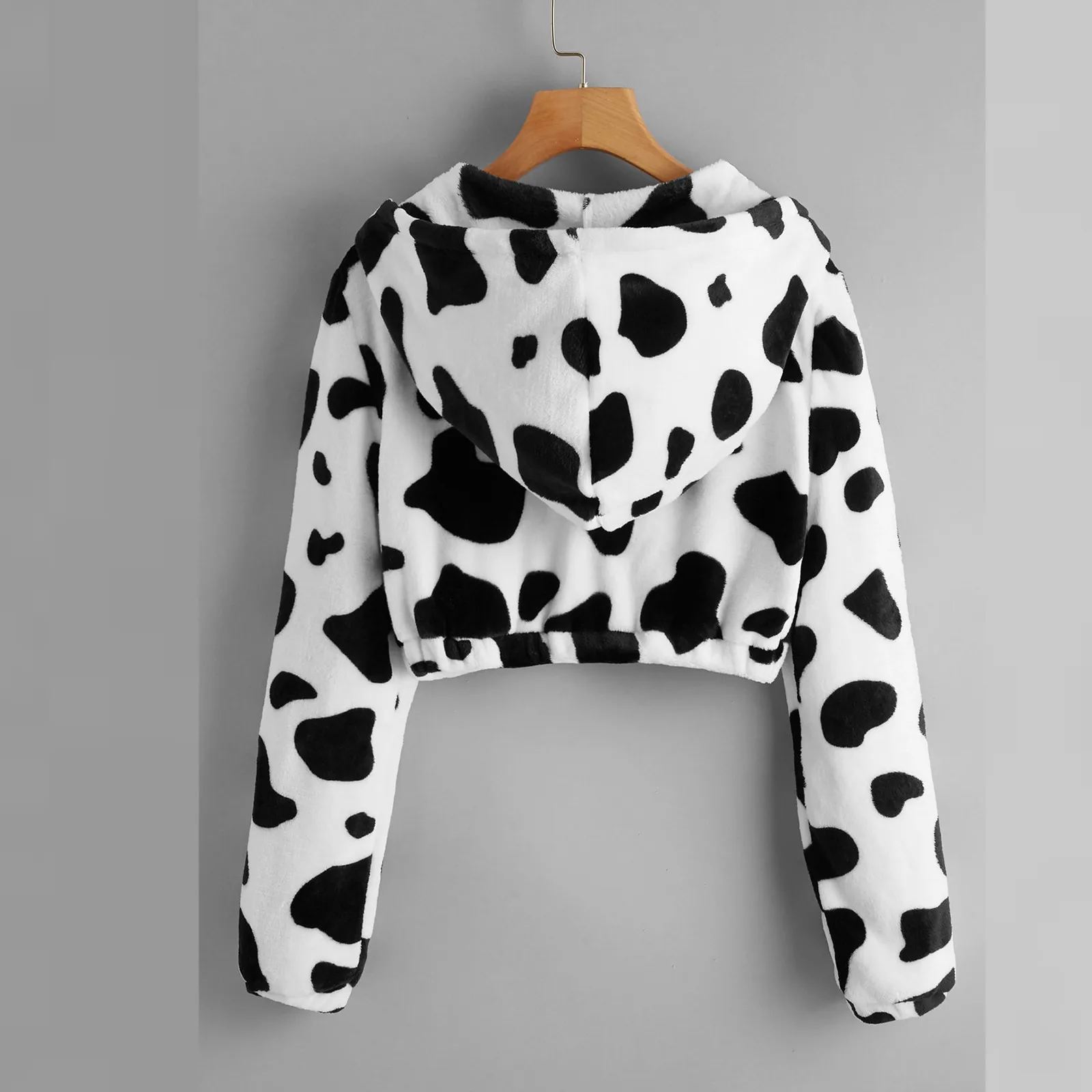 Cute Y2k Crop Top Women\'S Hoodies Korean Zipper Jacket Harajuku Long Sleeve Milk Printe Sweatshirt Blouse Cow Pullover T-Shirts