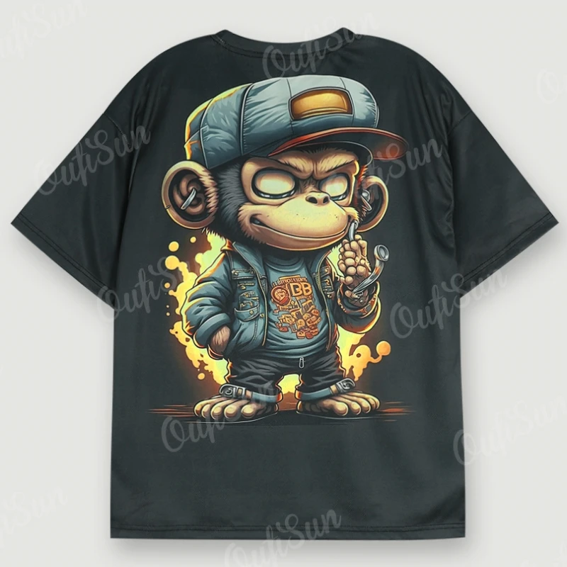 Camiseta masculina de manga curta, camiseta larga e grande, blusa de rua Harajuku, hip-hop, estampa de macaco, camiseta casual diária, 3D, 2024