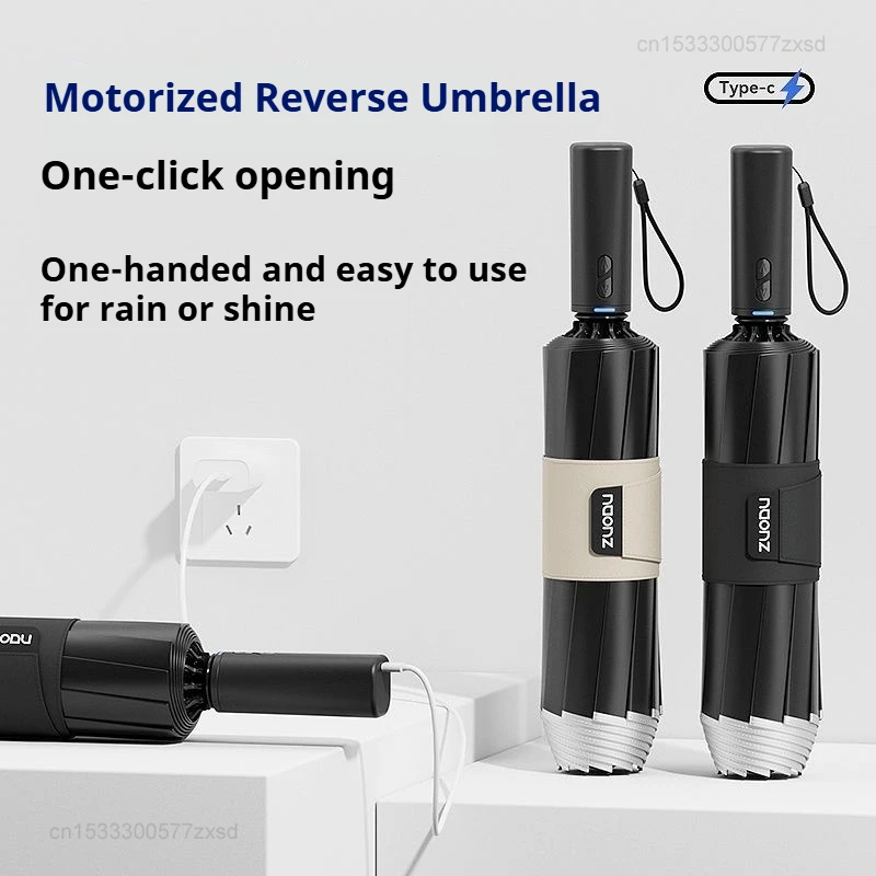Rechargeable Intelligent Electric Reverse Umbrella Fully Automatic Reinforced Durable Rain Sun Dual Use for Daily Outdoor Travel