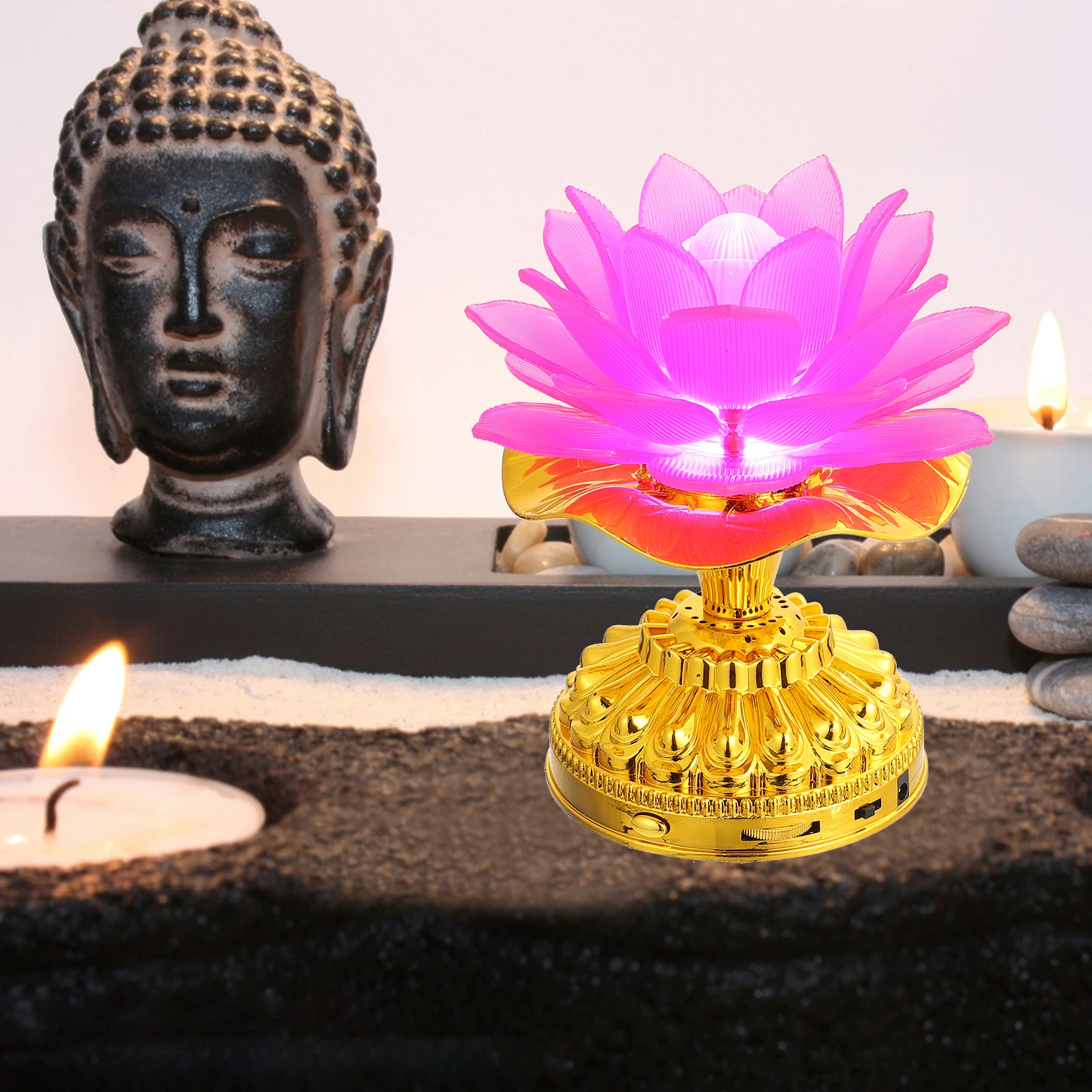 

1pc Led Lotus Shaped Lamp Color Changing Buddha Light Decoration Home Temple Decor Desktop Lamp Colorful Light Room