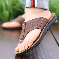 High Quality Men's Cowhide Flip Flops Casual Beach Shoes Fashionable Outdoor Men's Hand Comfortable Soft Sole Non Slip Sandals