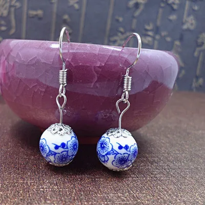 Pairs/Lot Handmade Blue And White Porcelain Earring Vintage Ceramic Woman Lady Drop Earrings Dangle Earrings Brincos Femme