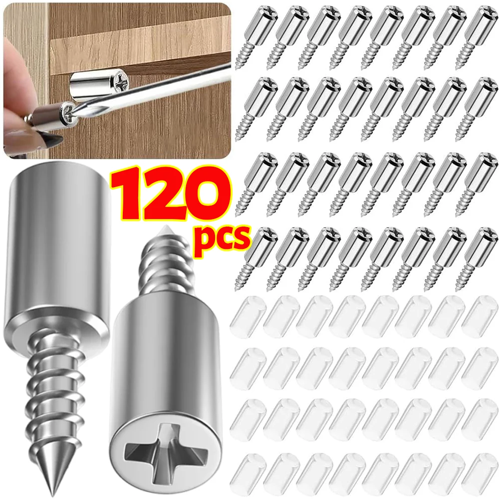 120/2Pcs Cross Self-tapping Screw with Nonslip Rubber Cabinet Board Laminate Support DIY Wardrobe Cabinet Glass Partition Nails