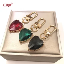Fashion Peach Heart Glass Pendant Keychain for Women Men Cartoon Key Ring Bag Air Pods Box Car Phone Accessories Jewelry Gift