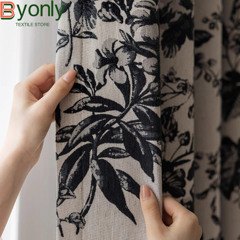 Customized Black and White Jacquard Chenille Thickened Curtains for Living Room Bedroom French Window Balcony Partition