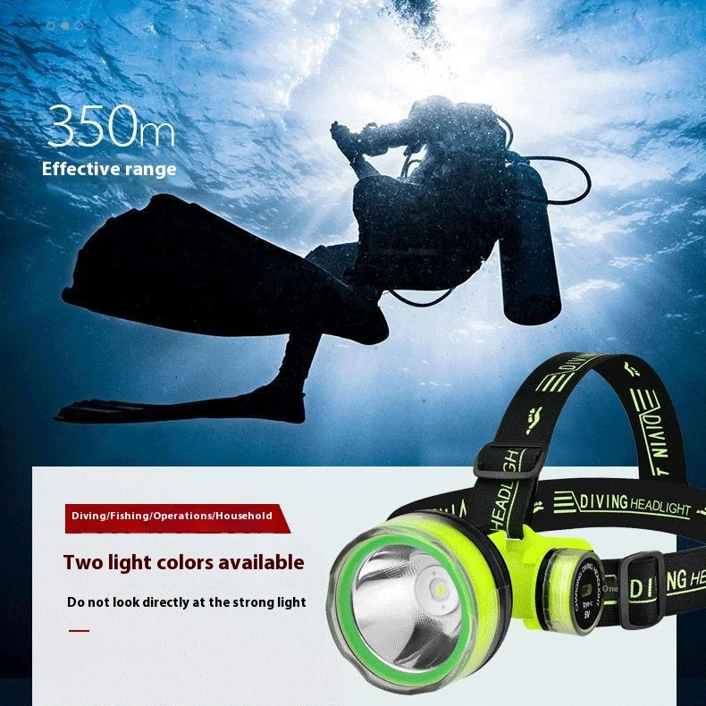 D2 Portable Rechargeable LED Diving Headlight Headlamp 500M Underwater Light Waterproof Super Bright LED Diver Spearfishing Lamp