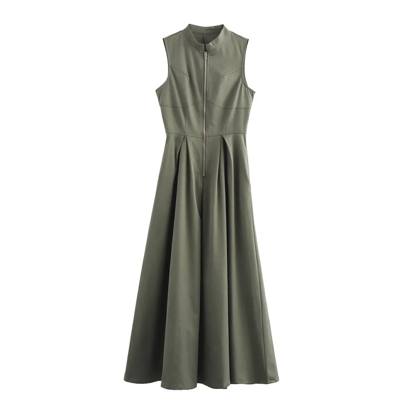 HXAO 2024 Woman Sleeveless Dresses Green White Women\'s Dress High waist Midi Dresses Evening Long Dresses