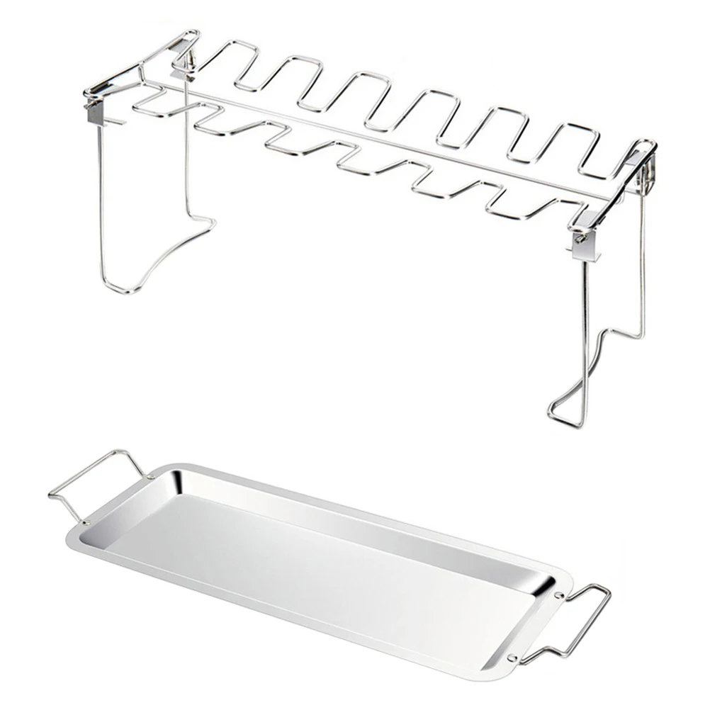 

Stainless Steel Bbq Grill Rack Chicken Leg Wing Drumstick Roasting Stand Drip Pan Collapsible Easy Storage Outdoor Home Use
