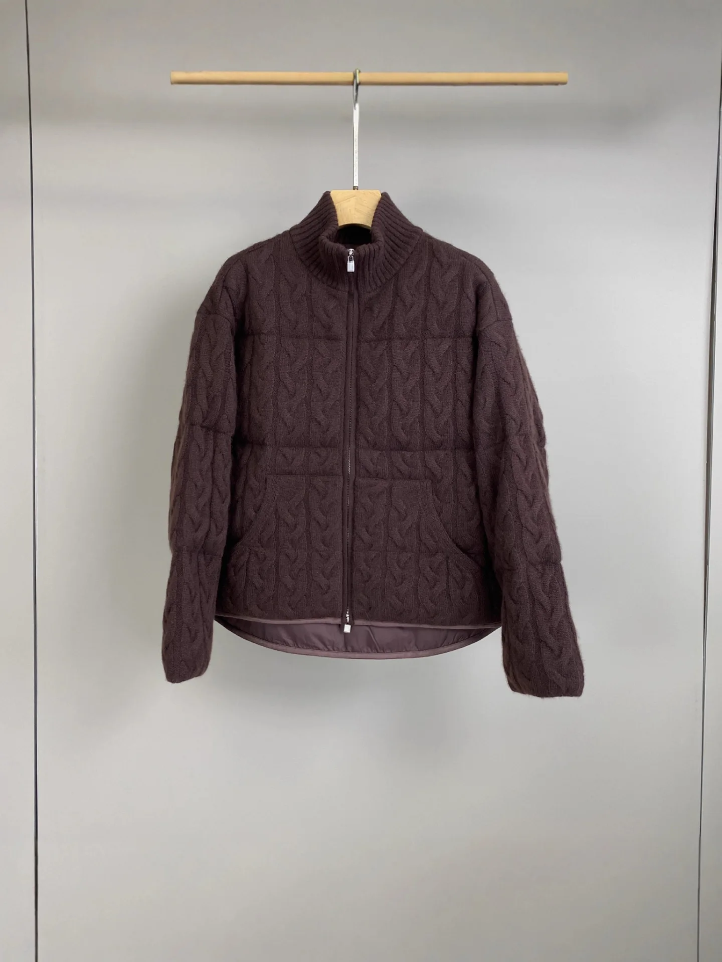 سترة منسوجة ملتوية بياقة واقفة من الكشمير مزيج أوزة أسفل أنيقة ومتعددة الاستخدامات وغير رسمية #5