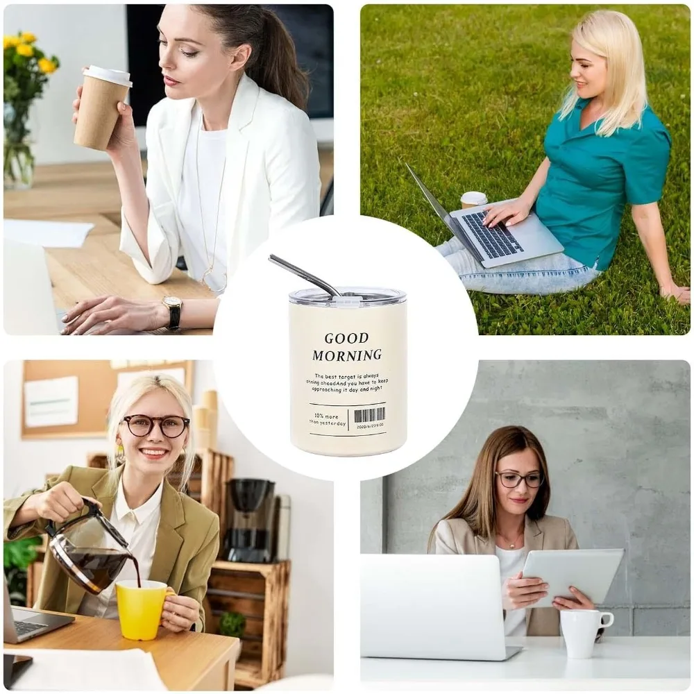 كوب قهوة للسفر مع غطاء وقش، كوب ترمس محمول من الفولاذ المقاوم للصدأ، زجاجة مياه محمولة مانعة للتسرب