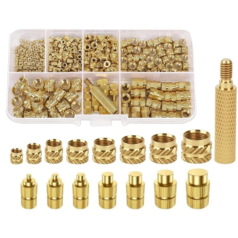 338pcs M2 M2.5 M3 M4 M5 M6 Brass Knurled Insert Nut Heat Set Threaded Embedding Nuts Kit for 3D Printing & DIY Molding