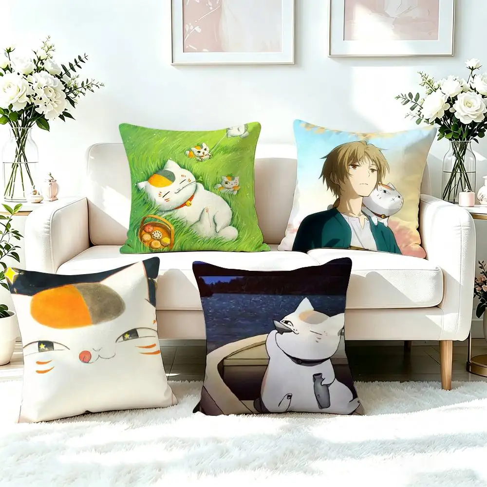 Natsume Y-yuujinchou Nyanko-o  Square Double-Sided printed Pillow Case Bedroom Bedside Pillow Sofa Cushion Cover