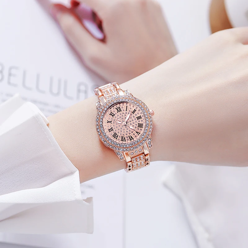 Diamond-studded rhinestone women's watches steel strap Roman scale luxury women's watches wholesale