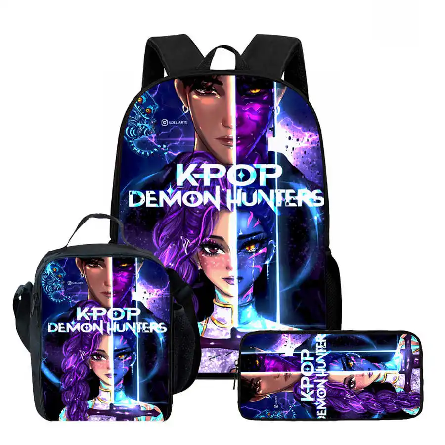 مجموعة من 3 قطع من حقيبة الظهر المدرسية K-POOP YQ مع حقائب الغداء، وحقائب أقلام رصاص لرياض الأطفال، وحقائب مدرسية كرتونية للأولاد والبنات، وأفضل هدية