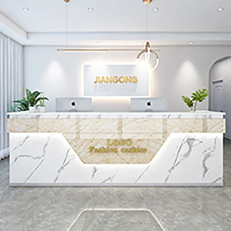 b11-Modern Luxury Reception Desk Display Trendy Reception Desk Storage Aesthetic Vintage Office Mostrador Commercial Furniture view 4