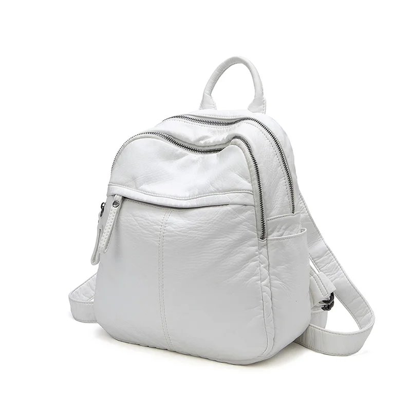 Mochila pequeña de cuero para mujer, bolso de señora, mochilas estéticas de moda, bolso blanco, mochila antirrobo informal