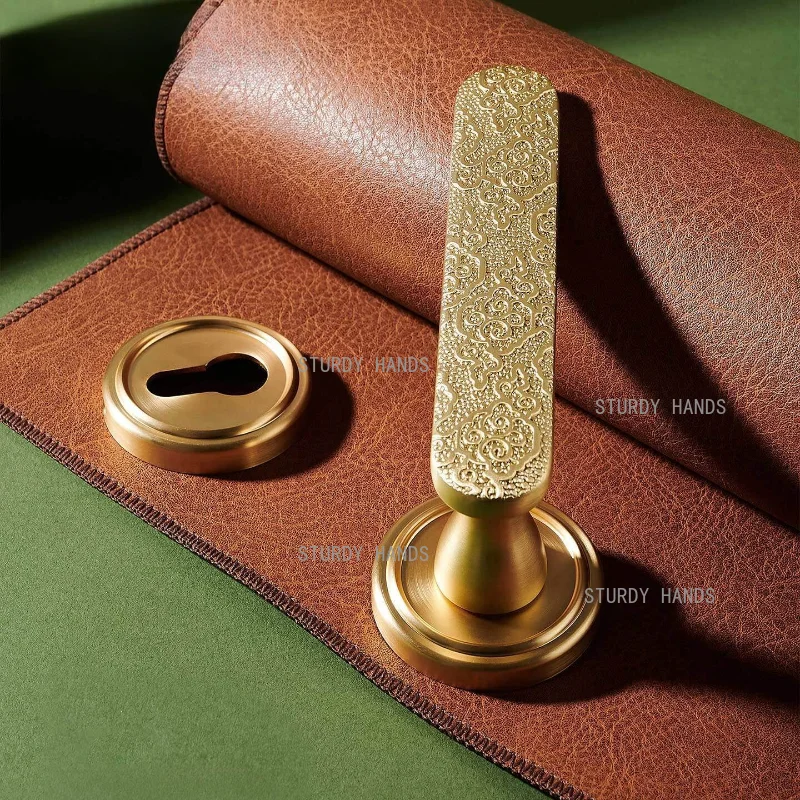 1 set of zinc alloy new Chinese style gold room silent door lock indoor bedroom bathroom wooden door handle lock