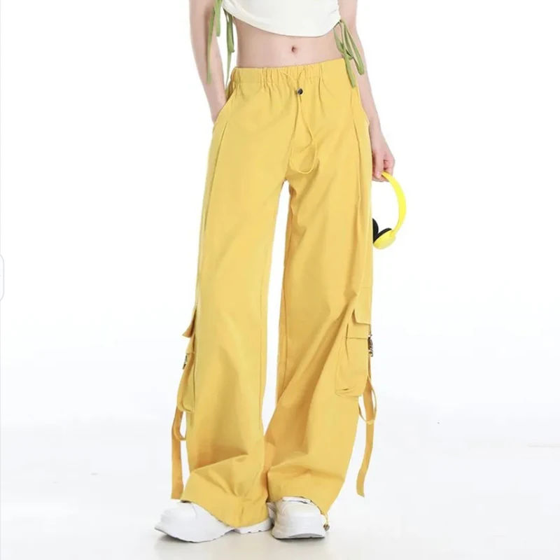 American Cargo Pants Women Fashion Loose Casual Big Pockets Fall Wide-Legged Pants Harajuku Y2K Hip-Hop Jazz Dance Bf Trousers