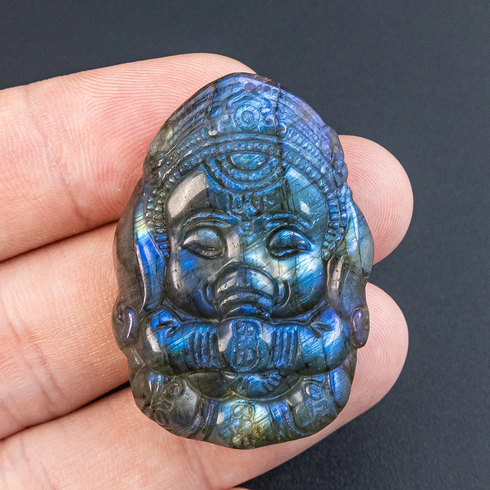 

Natural Labradorite Polishing Pendent Blue Flash Raw Stone Diy Necklace Pendants For Jewelry Holiday Gift Hand Carved Elephant