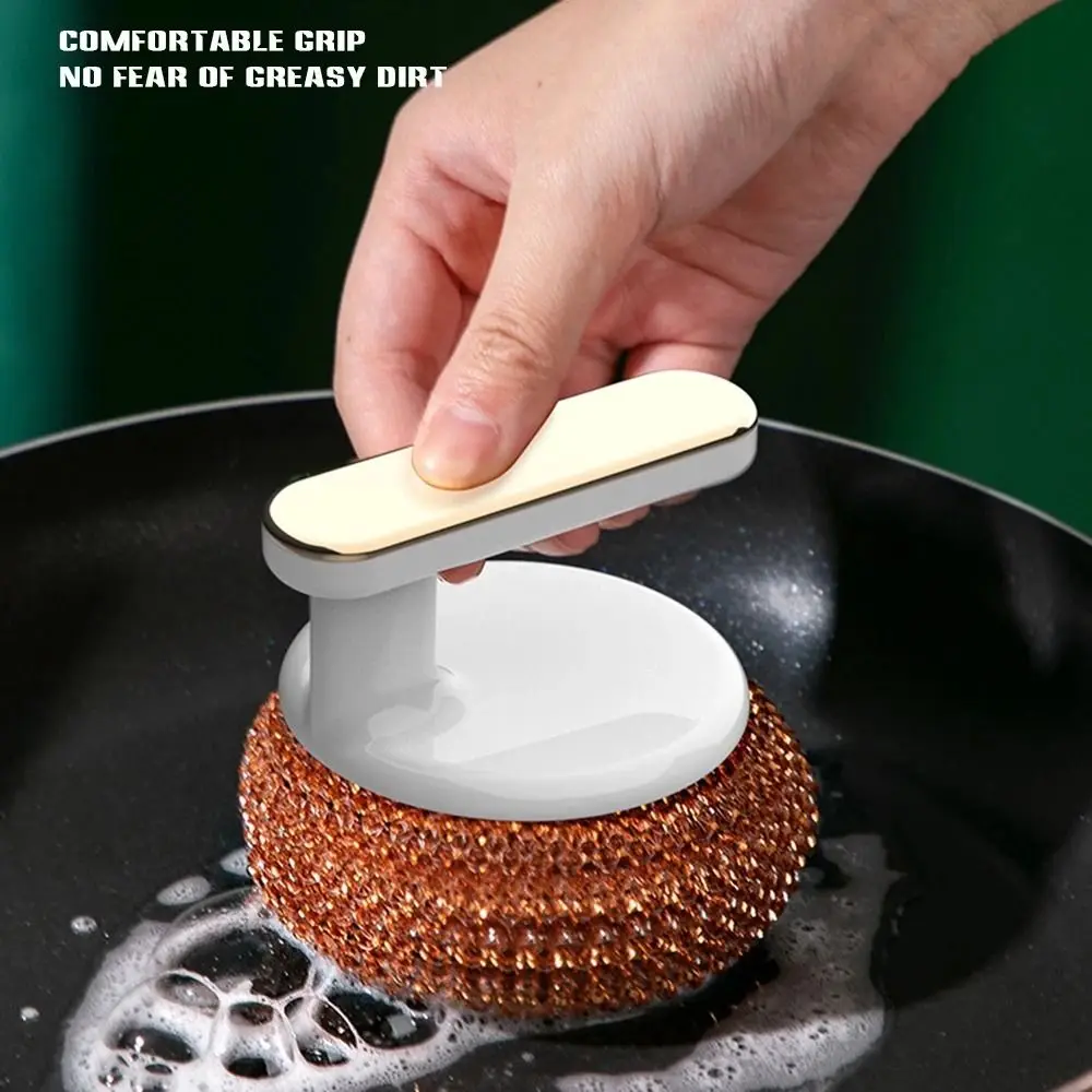 Kitchen Sponges Scrubbers Scourer Dishes Cleaning Ball Kitchen Wire with Handle Metal Wire Scourer Scrubbing Scour Sponges