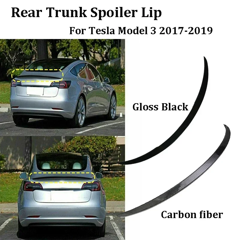 Carbon Fiber Style Gloss Black Tail Rear Trunk Wing Spoiler Lip Roof Trim For Tesla Model 3 2017 2018 2019 Spoilers Wing