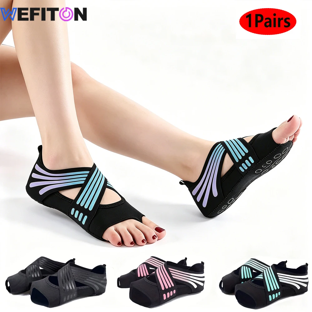 Pilates Yoga Ball - 1Pair Women Non-Slip Toeless Grip Socks