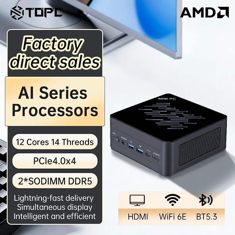 TOPC AMD Ryzen AI 9 HX465 ES 미니 PC, OCuLink, USB4, 듀얼 2.5G LAN, DDR5, PCIe 4.0, WiFi 6, NUC 게이밍 미니 컴퓨터 썸네일 7
