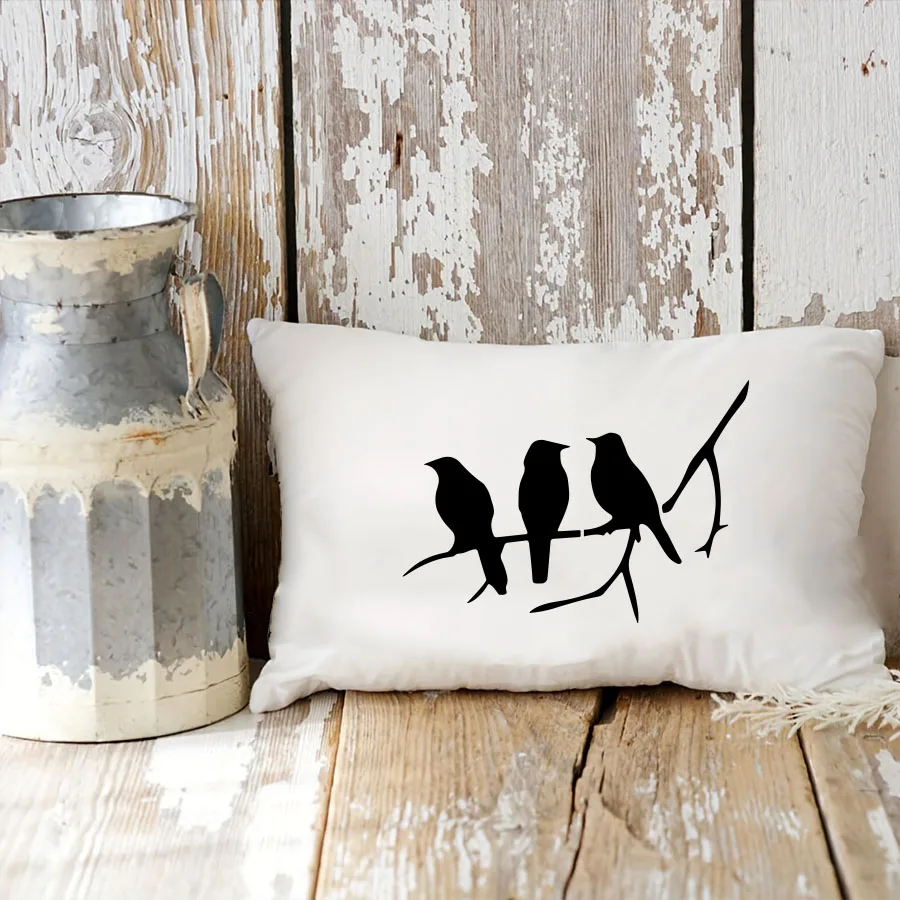 4 قطعة فرع مرسومة باليد مقاس 6*6 بوصة مع قالب أربعة طيور AI/PSD نمط زخرفي قابل للتحرير بدون قطع لبطاقة المجلات مواد ذاتية الصنع