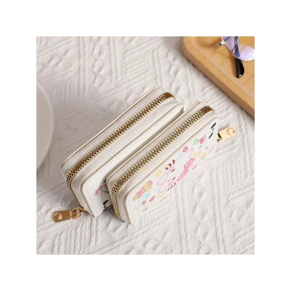 Sanrio Hello Kitty Sac de rangement pour porte-cartes de crédit Portefeuille mignon à fermeture éclair avec plusieurs emplacements pour cartes, adorable pour portefeuille de mode