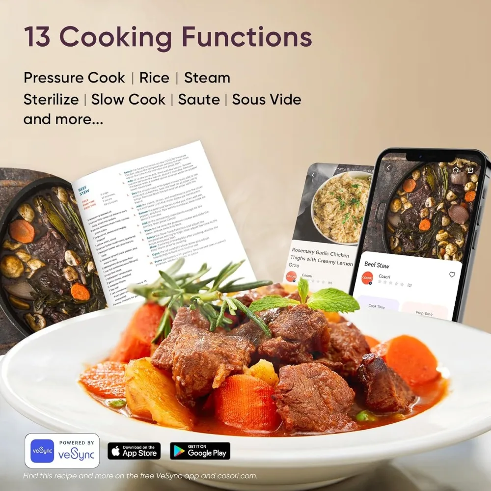 압력솥 6쿼트, 9-in-1 인스턴트 멀티 주방 가전, 더 안전한 통풍 디자인, 밥솥, 슬로우 쿠킹 냄비, 수비드