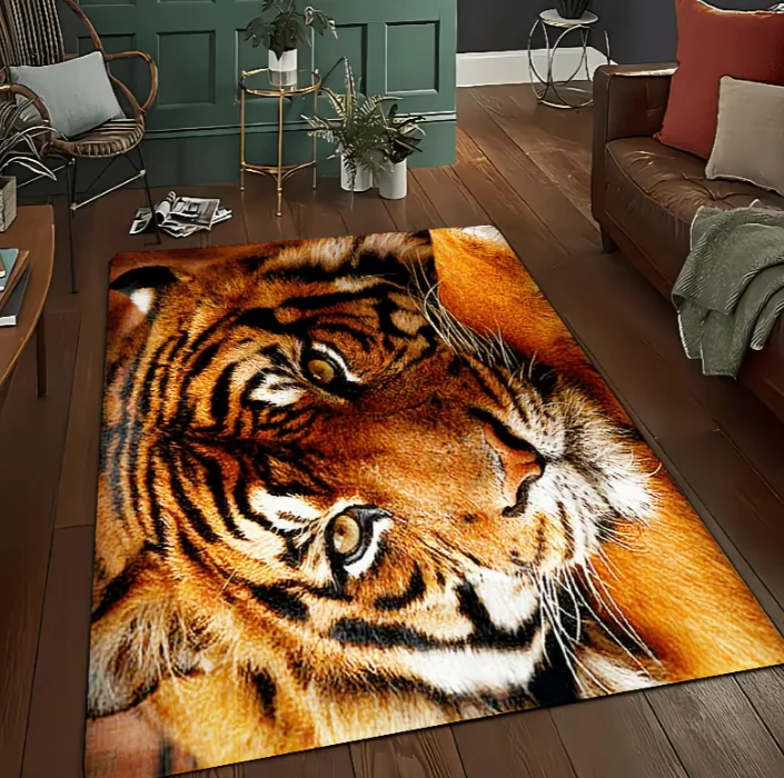 1pc of Area Rug Featuring A Tiger Head Design To Be Non-Slip and This Mat Is Ideal for Living Rooms, Offices Bathrooms Carpet