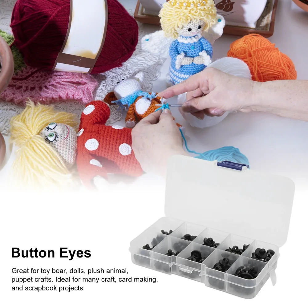 100PCS Doll Accessories Multi Sizes Safety Eyes Resin Round Doll Eyes Black Crafting Eyes Buttons