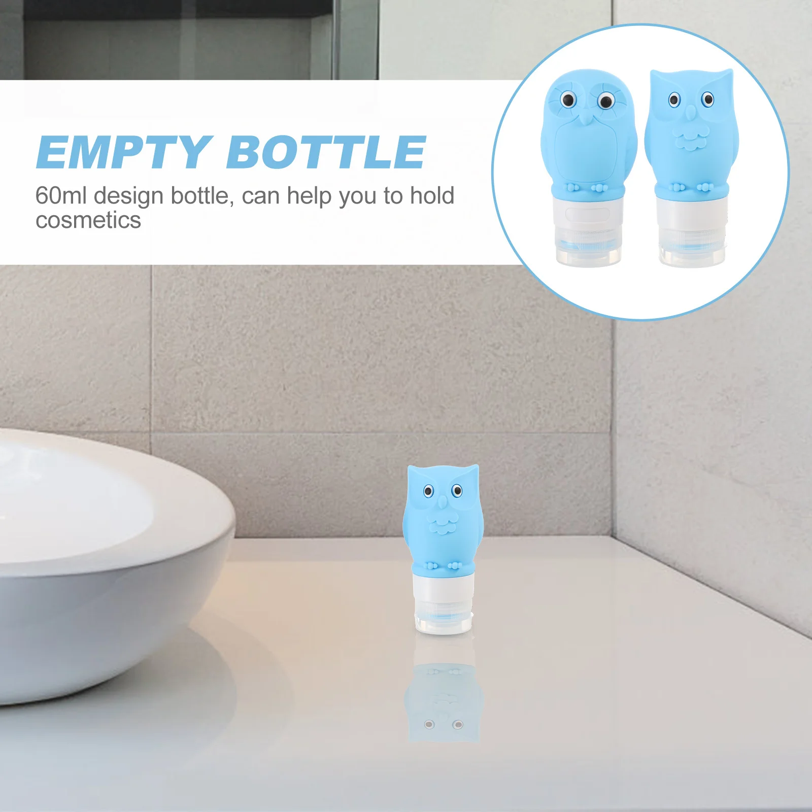 Juego de 2 Botellas de Silicona de 60 ml con Diseño de Búho, Portátiles, para Viajes, para Cosméticos, Gel de Ducha, Recargables, Antiderrames, Reutilizables