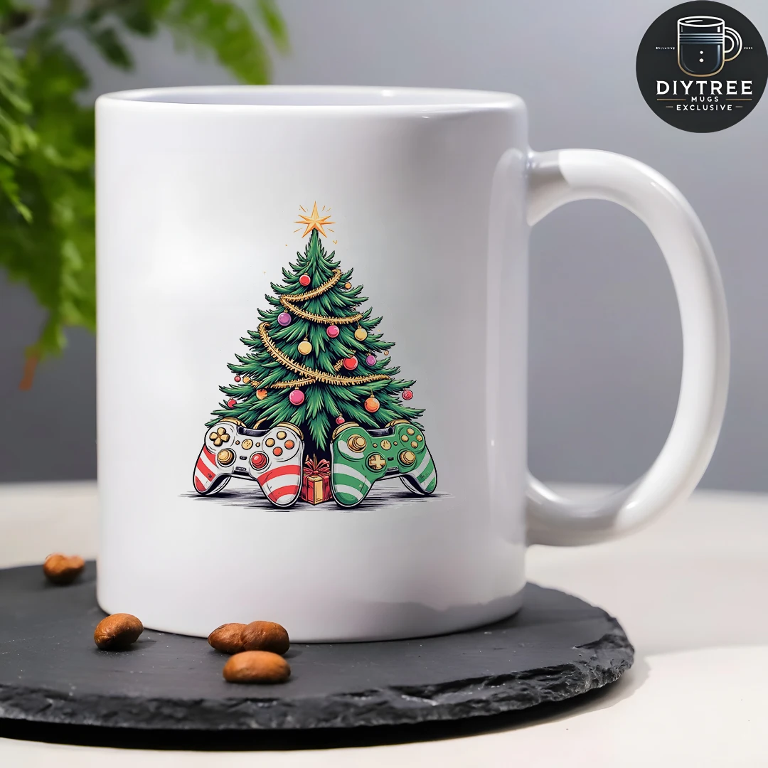 Tazas de 11 oz + Tema de árbol de Navidad de dibujos animados + Taza para niños Regalo de Navidad para parejas de oficina familiar Conjunto de regalo creativo