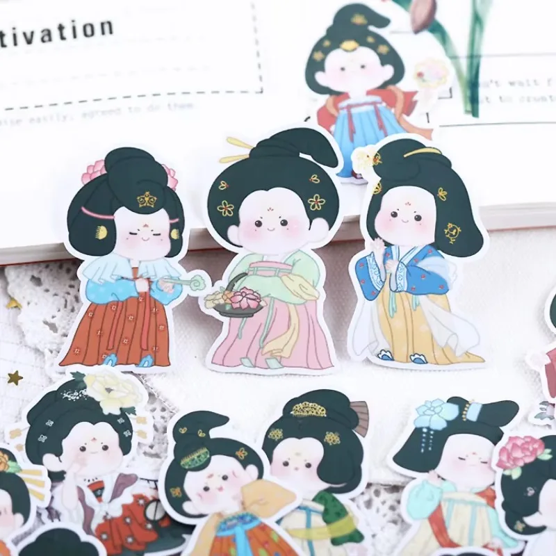 20PCS Hand Book Stickers Tang Dynasty Ladies Cute Cartoon Hand Book Decoration Ins Wind Antique Mobile Phone Stationery